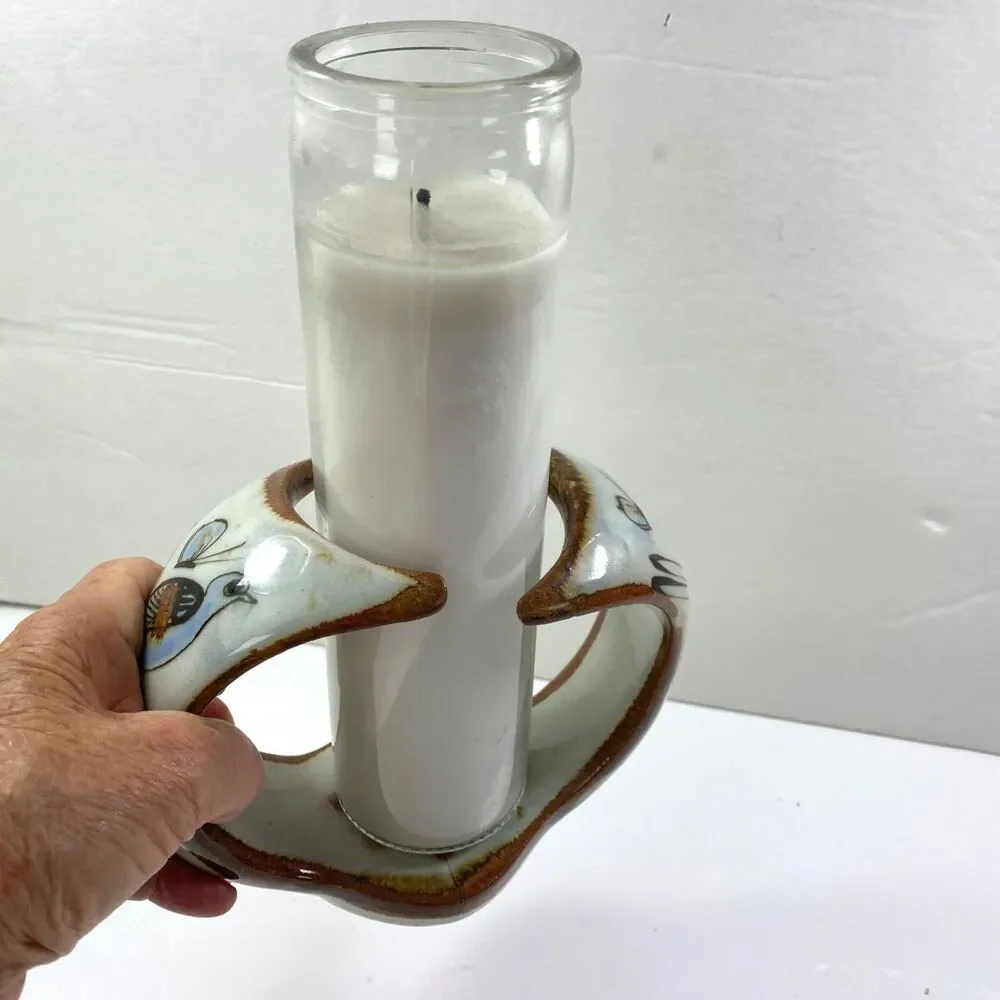 Mexican Folk Art Hand Painted Paschal Candle Holder (candle not included) signed